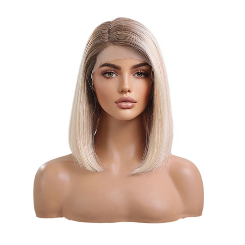 *Perruque Carré Lisse Blonde Ombré à Racines Foncées